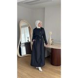 Moda Kadın Düğmeli Trençkot | Kendi Kumaşından Kemerli Model - 0 Siyah - 42
