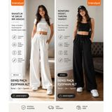 Moda Kadın Geniş Paça Eşofman Altı Yüksek Bel Salaş Rahat Günlük & Spor Pantolon - Siyah