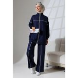 Moda Kadın Lacivert Mevsimlik Penye Alt Üst Spor Ve Rahat Ikili Tunik Pantolon Şık Tesettür Takım