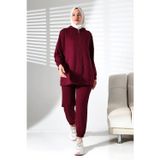 Moda Kadın Mevsimlik Alt ve Üst Rahat Mürdüm Spor Tesettür Takım