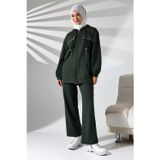 Moda Kadın Mevsimlik Penye Alt Üst Spor Ve Rahat Haki Ikili Tunik Pantolon Şık Tesettür Takım