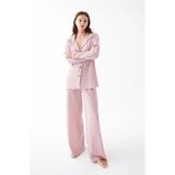 Moda Kadın Pembe Önden Düğmeli Rahat Kesim Pijama Takımı – Günlük Ev Giyim Seti Beruflic