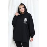 MODA Kapüşonlu Papatya Esnek Büyük Beden Kadın Tunik Sweat