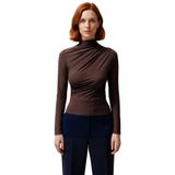 Moda Kare Yaka Örme Slim Düz Desen Casual Günlük Crop Kısa Kol Bluz_Kahverengi-XS