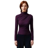Moda Kare Yaka Örme Slim Düz Desen Casual Günlük Crop Kısa Kol Bluz_Mürdüm-S