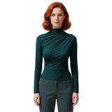 Moda Kare Yaka Örme Slim Düz Desen Casual Günlük Crop Kısa Kol Bluz_Zümrüt Yeşili-XS