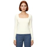 Moda Kare Yaka Örme Slim Düz Desen Casual Günlük Regular Uzun Kol Bluz_Ekru-2XS