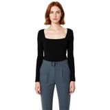 Moda Kare Yaka Örme Slim Düz Desen Casual Günlük Regular Uzun Kol Bluz_Siyah-XS