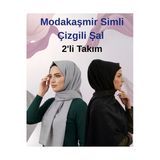 Moda Kaşmir Çizgi Simli Şal 2'Lü Set