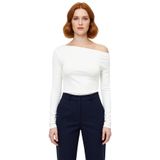 Moda Kayık Yaka Örme Slim Çizgili Desen Casual Günlük Regular Uzun Kol Bluz_Ekru-XL