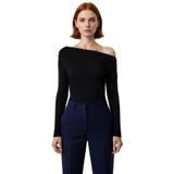 Moda Kayık Yaka Örme Slim Çizgili Desen Casual Günlük Regular Uzun Kol Bluz_Siyah-1001-S