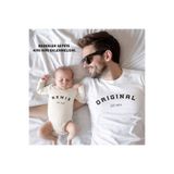MODA Kişiye Özel Doğum Tarihli Baskılı Baba Bebek Aile Beyaz Tişört Ekru Zıbın Kombin