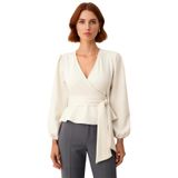 Moda Kruvaze Dokuma Regular Düz Desen Resmi Regular Uzun Kol Bluz_Ekru-36