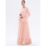 Moda Labio Kadın Pileli Hamile Elbise - Pudra - 36