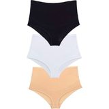 Moda Lady 3 Adet Pamuklu Toparlayıcı Hamile Külodu - Siyah - Beyaz - Ten - 2XL