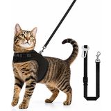 Moda Large Kaçmayı Önleyen Kedi Göğüs Tasması 3’lü Set Air Mesh Nefes Alabilen Kedi Tasması Yeleği Gezdirme Sevk Kayışı ve Araç Emniyet Kemeri Bağlantısı - Siyah - 4-Large