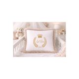 Moda Lime İsme Özel Bebek Yastığı Altın Taç ve Çelenk Tasarım | Peluş Kenarlı Erkek Bebek Odası Dekor Yastığı