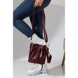 Moda Lime Kadın Bordo Büzgülü El ve Omuz Askılı Modern ve Şık Kadın Çanta