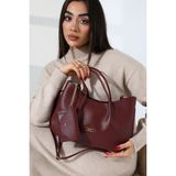 Moda Lime Kadın Bordo Suni Deri Zincir Detaylı Kadın Omuz ve El Çantası