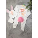 Moda Lime Kalpli Balonlu Tavşan Baskılı Bebek Tulum Seti – Organik Pamuk – Kız Bebek - Ekru