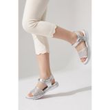 Moda Lime Kız Çocuk Bebek Cırtlı Ortopedik Alçak Taban Önü Açık Taş Desenli Günlük Yazlık Sandalet Terlik