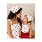 Moda Lina Baby Anne Kız Kiraz Desenli Bandana – %100 Pamuk Poplin Uyumlu Kombin Saç Bandanası