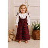 Moda Lina Baby Beyaz Uzun Kollu Bluz ve Ekose Bol Paça Pantolon