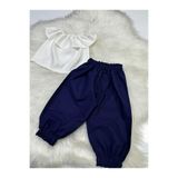 Moda Lina Baby Kız Bebek 2'li Takım Madonna Yaka Beyaz Bluz & Pantolon Set