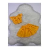 Moda Lina Baby Kız Bebek 2'^li Takım Sarı Renk Crop & Etek Set