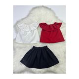 Moda Lina Baby Kız Bebek 3'lü Takım Madonna Yaka Bluz & Siyah Etek Set
