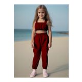 Moda Lina Baby Kız Bebek Düz Renk Crop & Pantolon Set