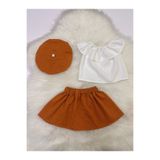 Moda Lina Baby Kız Bebek Madonna Yaka Beyaz Bluz & Turuncu Renk Etek Şapka Set