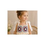 Moda Lina Baby Kız Çocuk El Örgüsü Renkli Granny Kare Desenli Askılı Crop Bluz