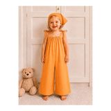 Moda Lina Baby Kız Çocuk Turuncu Askı Bağlama Detaylı Bol Paça Yazlık Tulum