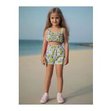 Moda Lina Desenli Kız Çocuk Crop & Şort Takım