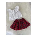 Moda Lina Kız Bebek Beyaz Bluz Ekose Etek Takım