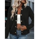 Moda Loris Kadın Uzun Kollu Önü Açık Düğmeli Scuba Dalgıç Ceket - 2XL - 3XL - Siyah