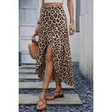 Moda Loris Kadın Yüksek Bel Çiçek Desenli Önü Asimetrik Detaylı Uzun Süprem Etek - Leopar - S - M