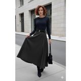 Moda Loris Kadın Yüksek Belli Maxi Deri Kemersiz Etek - Siyah - L - XL