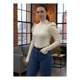 Moda Lounge Düğme Detaylı Omuz Büzgülü Ottoman Kumaş Bluz