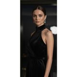 Moda Makko Siyah Saten Kumaştan Drapeli Halter Yakalı Abiye - 38