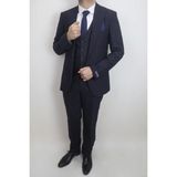 Moda Men Fistan Store Erkek Çizgili Italyan Kesim Dar Kalıp Tek Düğme Yelekli Takım Elbise - 48 / 6 - Lacivert - 6 Drop