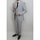 Moda Men Fistan Store Erkek Çizgili Italyan Kesim Dar Kalıp Tek Düğme Yelekli Takım Elbise - 50 / 6 - Açık Gri - 6 Drop