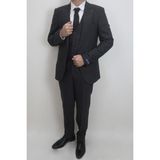 Moda Men Fistan Store Erkek Çizgili Italyan Kesim Dar Kalıp Tek Düğme Yelekli Takım Elbise - 56 / 6 - Füme - 6 Drop