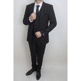 Moda Men Fistan Store Erkek Çizgili Italyan Kesim Dar Kalıp Tek Düğme Yelekli Takım Elbise - 56 / 6 - Siyah - 6 Drop