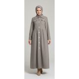 Moda Mia Tesettür Giyim Belden Büzgülü Pardesü - Açık Gri - M