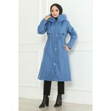 Moda Mihram Gizli Fermuarlı Kapşonlu Mont 19211 - 50 - Mavi