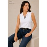 Moda Minimo Kadın Kolsuz Polo Yaka Bluz Şeritli Polo Tişört Yazlık Pamuklu Kolsuz Tişört Sıfır Kol Kadın Bluz Body