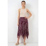 Moda Molası Kadın Asimetrik Desenli Şifon Mürdüm Etek