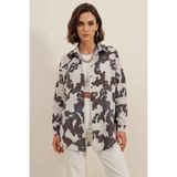 Moda Molası Kadın Basic Oversize Desenli Pamuklu Siyah Gömlek - 36